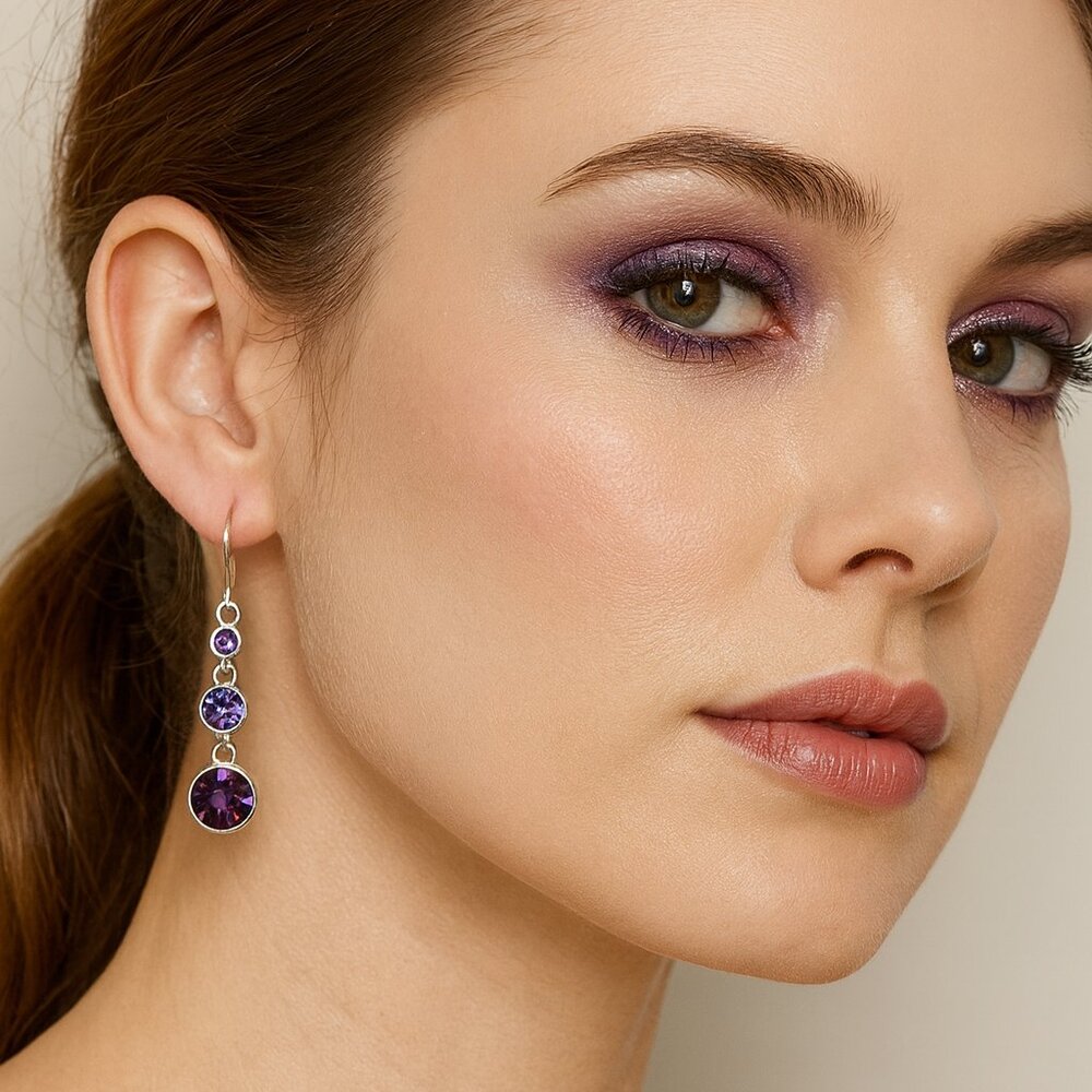 Signed Napier Elegant Purple and Silver‎ Dangle Leverback Earrings